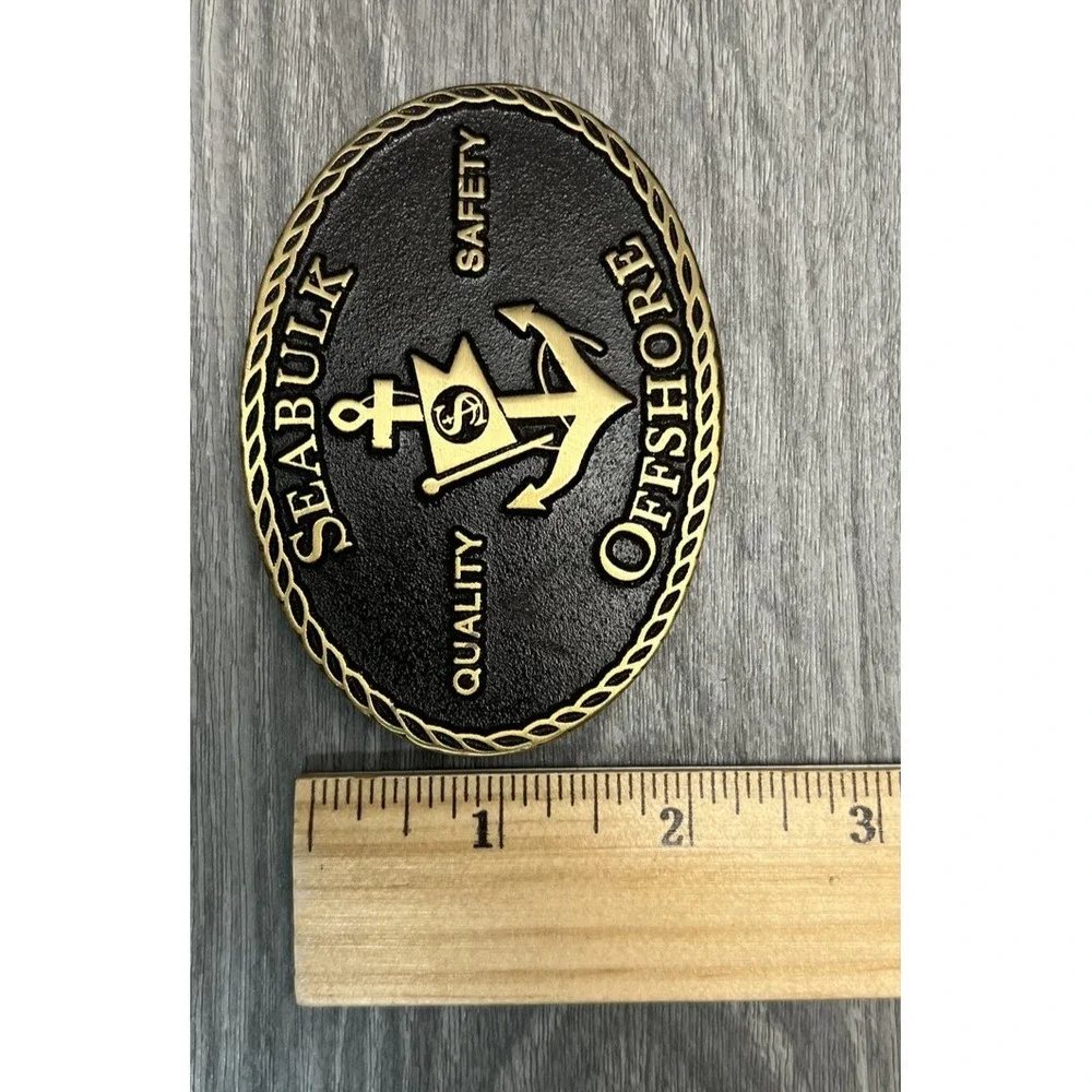 Seabulk Offshore Advertising Belt Buckle Quality Safety Anchor Brass Tone Black